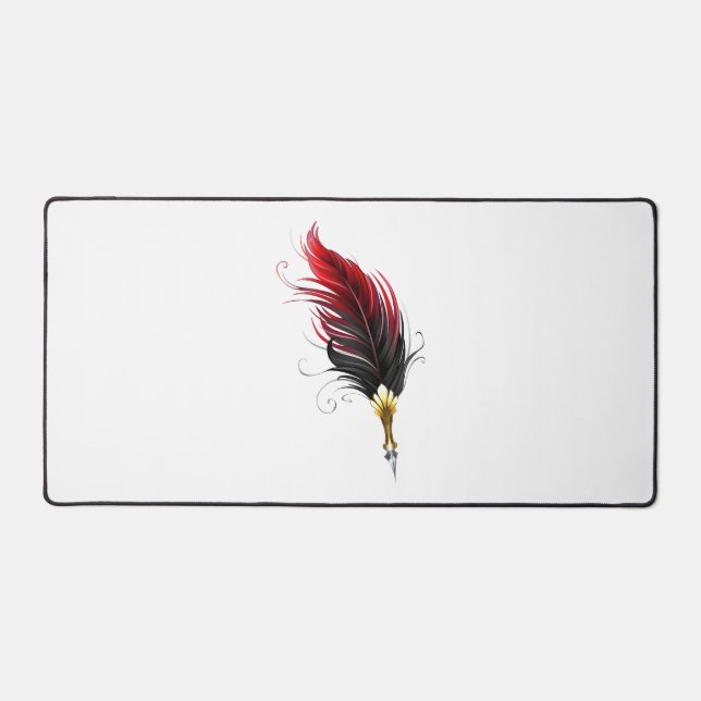 Red feather pen with gold nib desk mat (Front)