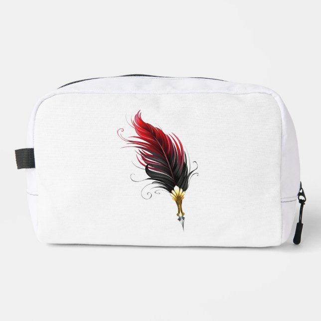 Red feather pen with gold nib dopp kit (Front)
