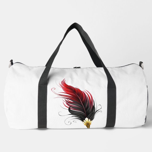 Red feather pen with gold nib duffle bag (Front)
