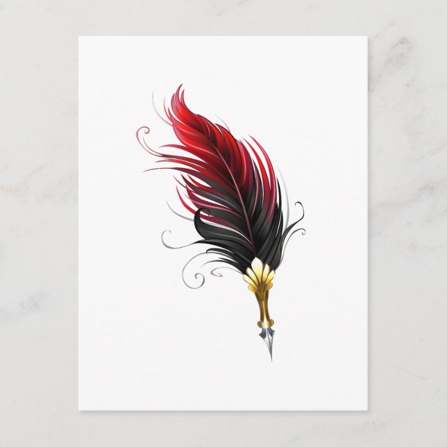 Red feather pen with gold nib enclosure card (Front)