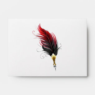 Red feather pen with gold nib envelope