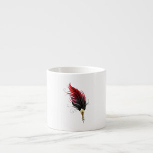 Red feather pen with gold nib espresso cup