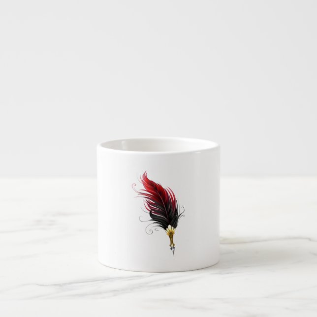 Red feather pen with gold nib espresso cup (Front)