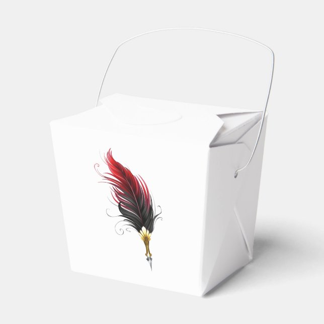 Red feather pen with gold nib favour box (Front Side)