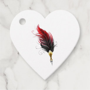 Red feather pen with gold nib favour tags