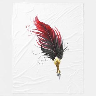 Red feather pen with gold nib fleece blanket