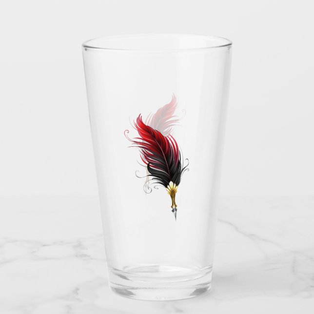 Red feather pen with gold nib glass (Front)