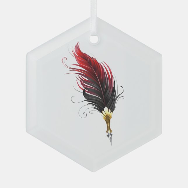 Red feather pen with gold nib glass tree decoration (Front)