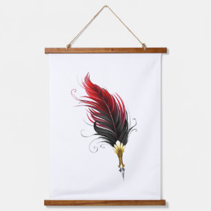 Red feather pen with gold nib hanging tapestry