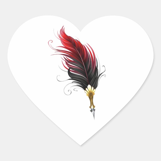 Red feather pen with gold nib heart sticker (Front)