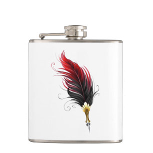 Red feather pen with gold nib hip flask