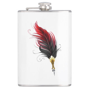 Red feather pen with gold nib hip flask