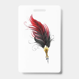 Red feather pen with gold nib ID badge