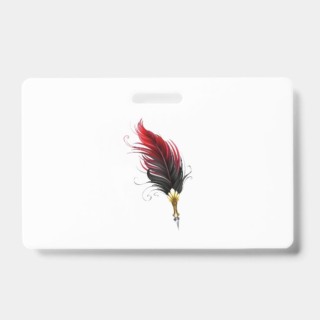 Red feather pen with gold nib ID badge (Front)
