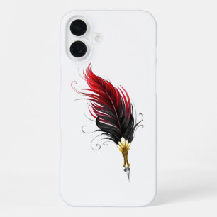 Red feather pen with gold nib iPhone 16 plus case