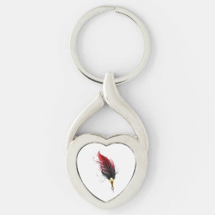 Red feather pen with gold nib key ring
