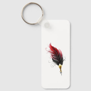 Red feather pen with gold nib key ring
