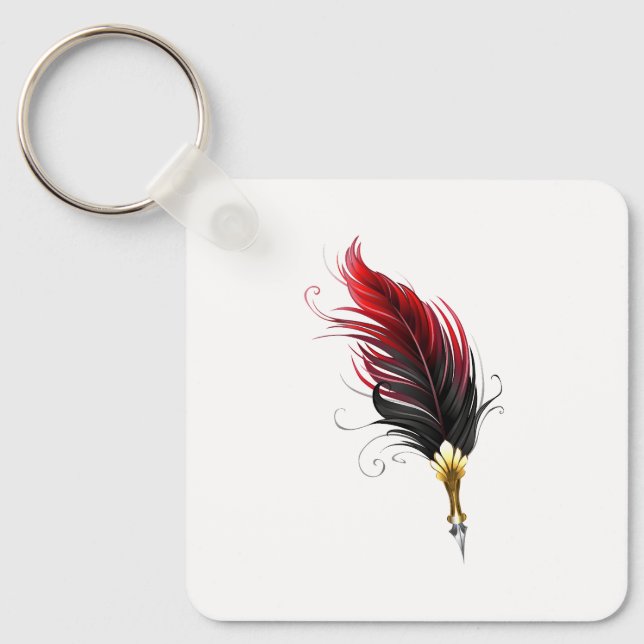 Red feather pen with gold nib key ring (Front)