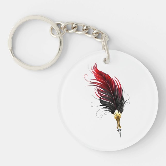 Red feather pen with gold nib key ring (Front)