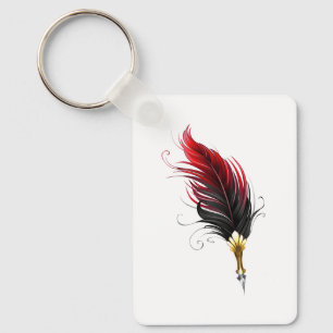 Red feather pen with gold nib key ring