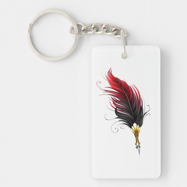 Red feather pen with gold nib key ring (Front)