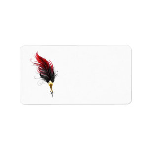 Red feather pen with gold nib label