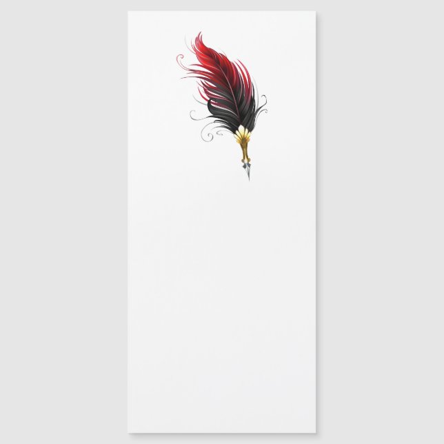 Red feather pen with gold nib magnetic invitation (Front)