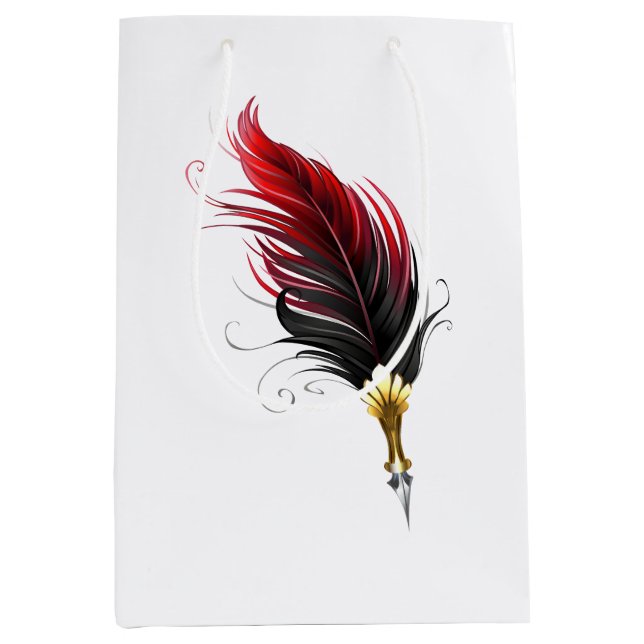 Red feather pen with gold nib medium gift bag (Front)