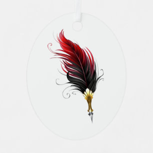 Red feather pen with gold nib metal tree decoration