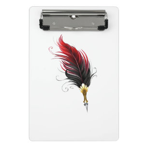 Red feather pen with gold nib mini clipboard