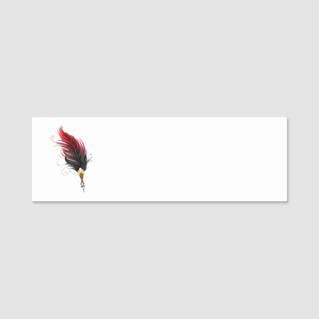 Red feather pen with gold nib name tag (Front)