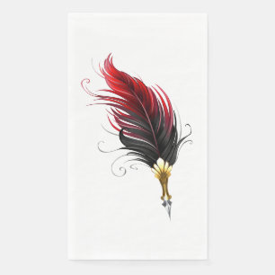 Red feather pen with gold nib napkin