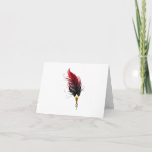 Red feather pen with gold nib note card