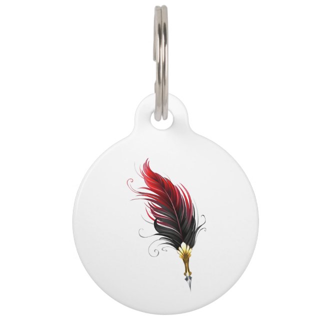 Red feather pen with gold nib pet tag (Front)