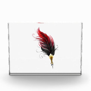 Red feather pen with gold nib photo block