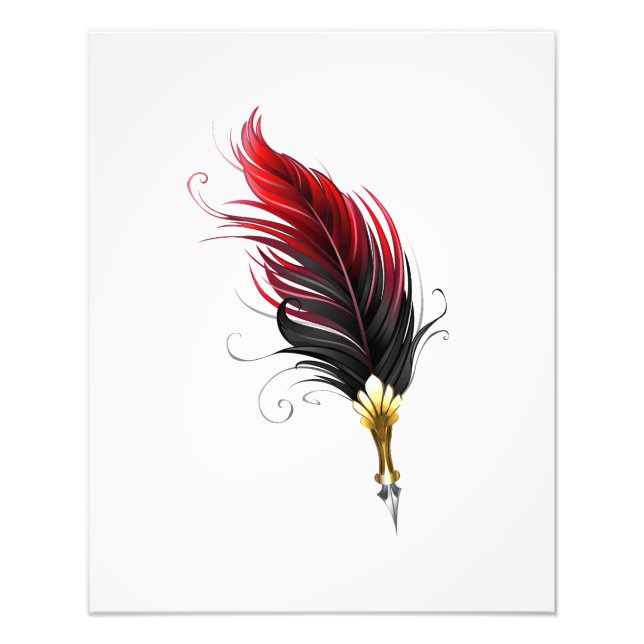 Red feather pen with gold nib photo print (Front)