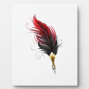 Red feather pen with gold nib plaque