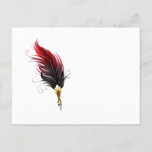 Red feather pen with gold nib postcard