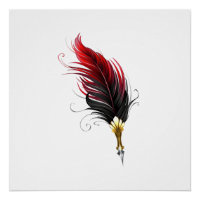 Red feather pen with gold nib