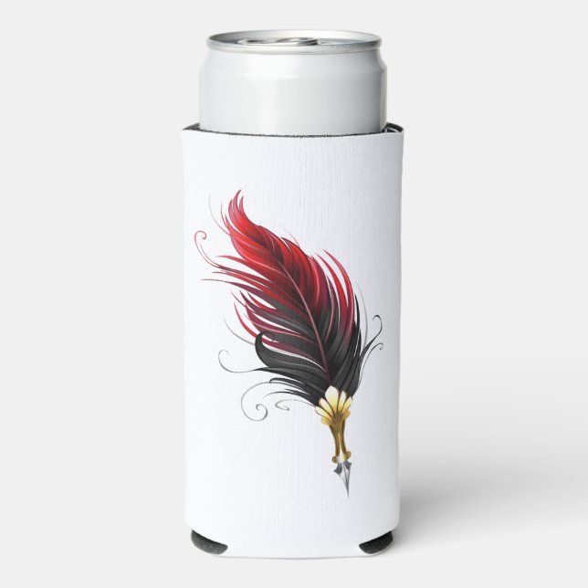 Red feather pen with gold nib seltzer can cooler (Seltzer Back)