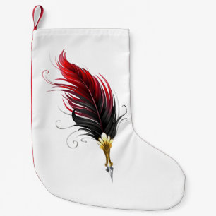 Red feather pen with gold nib small christmas stocking