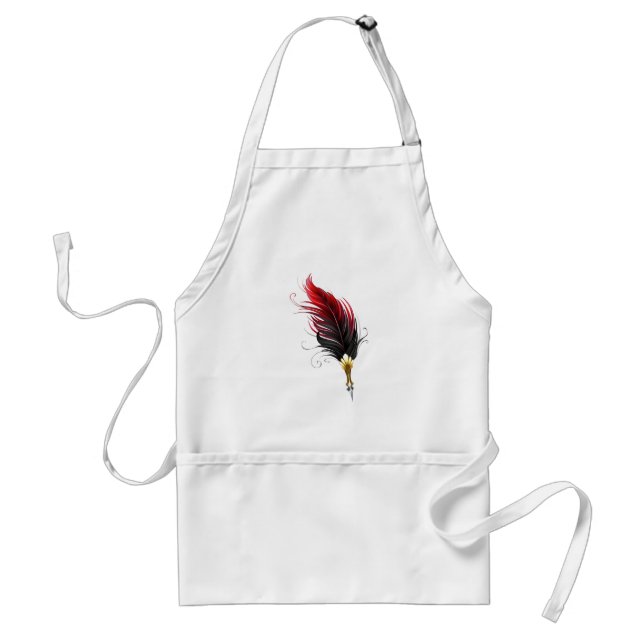Red feather pen with gold nib standard apron (Front)