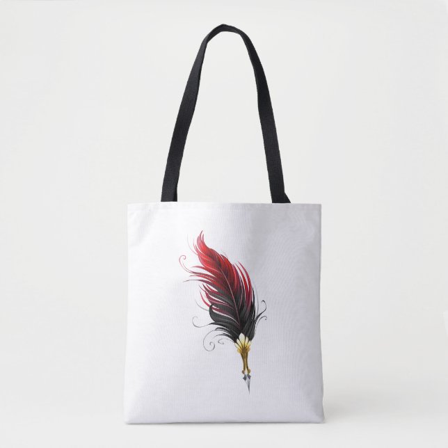 Red feather pen with gold nib tote bag (Front)