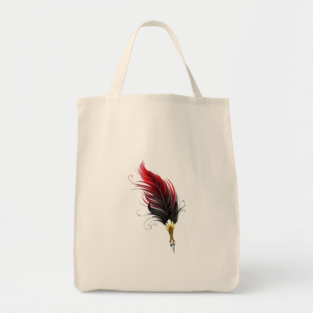 Red feather pen with gold nib tote bag (Front)