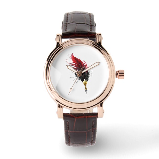Red feather pen with gold nib watch (Front)