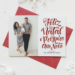 Red Feliz Natal Calligraphy Christmas Photo Holiday Card