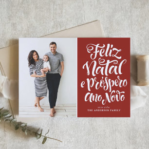 Red Feliz Natal Calligraphy Christmas Photo Holiday Card