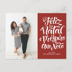 Red Feliz Natal Calligraphy Christmas Photo Holiday Postcard