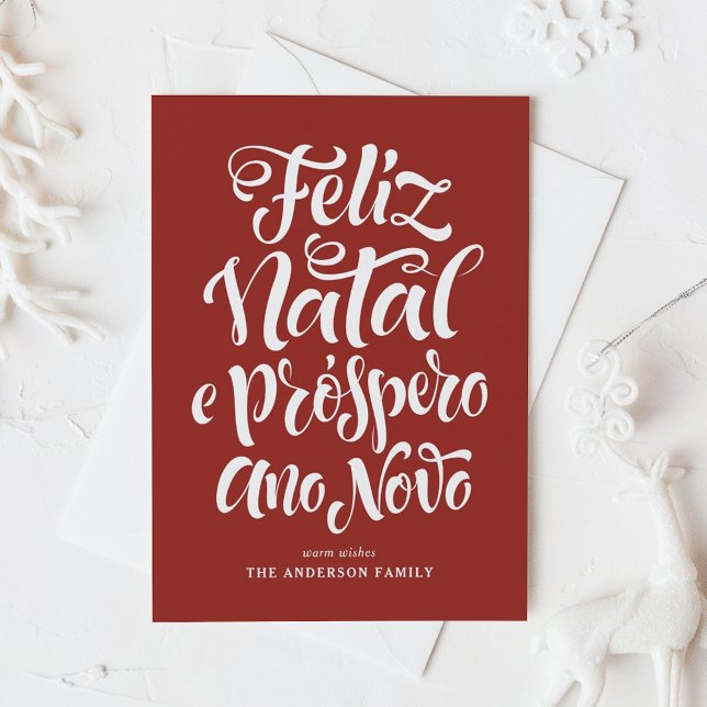 Red Feliz Natal e Próspero Ano Calligraphy Holiday Card (Creator Uploaded)