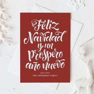 Red Feliz Navidad Calligraphy Christmas Holiday Card